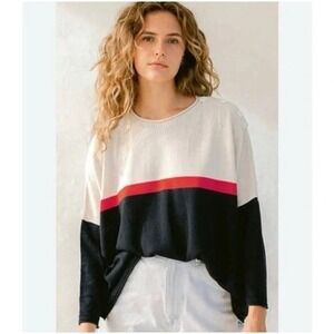 Mer Sea Catalina Sweater Women's‎ OS Ecru/Poppy Navy Colorblock Oversized Travel